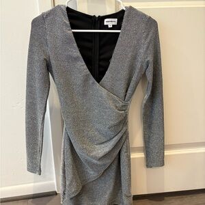 Superdown Silver Ruched Wrap Dress